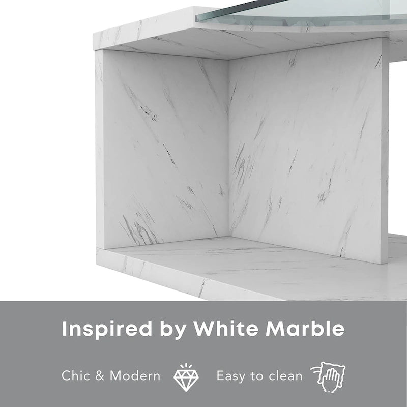 Kobe Modern Faux Marble Veneer Coffee Table with Shelf by Furniture of America