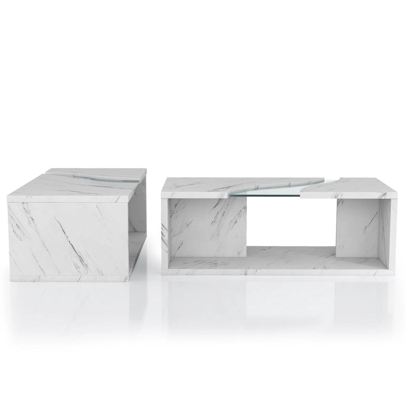 Kobe Modern Faux Marble Veneer Coffee Table with Shelf by Furniture of America
