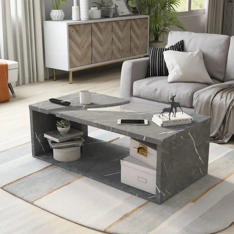 Kobe Modern Faux Marble Veneer Coffee Table with Shelf by Furniture of America