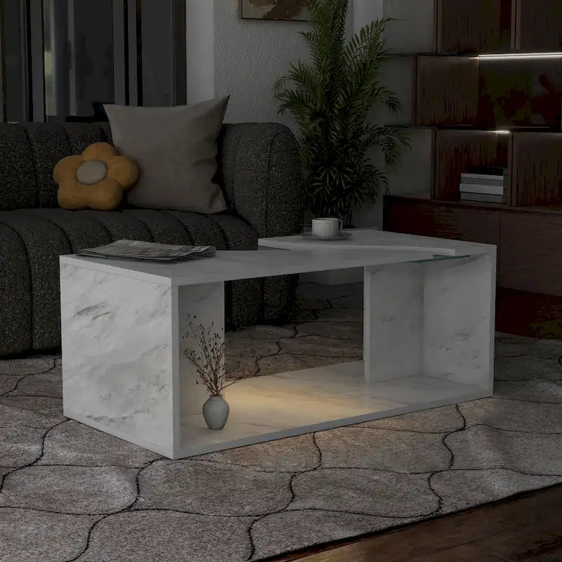 Kobe Modern Faux Marble Veneer Coffee Table with Shelf by Furniture of America