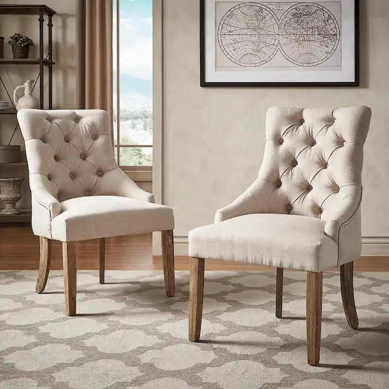 Krakova Linen Button Tufted Curved Back Dining Chairs (Set of 2)