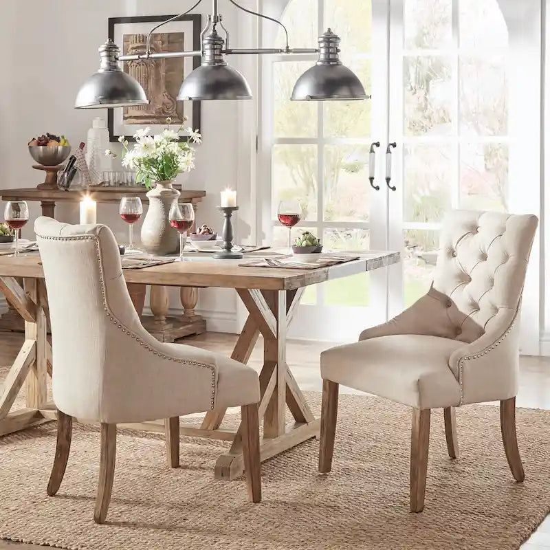 Krakova Linen Button Tufted Curved Back Dining Chairs (Set of 2)