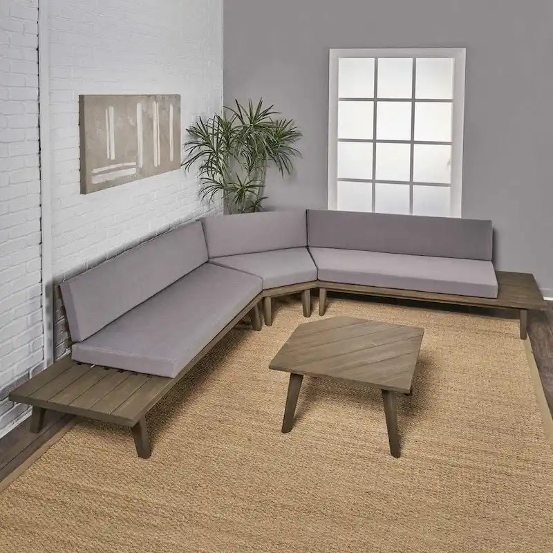 Eulah Minimalist V-shaped Wood 4-piece Sectional Set by Christopher Knight Home