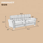Grey Linen Upholstered Couch Sofa - 30.00 x 79.90 x 34.50