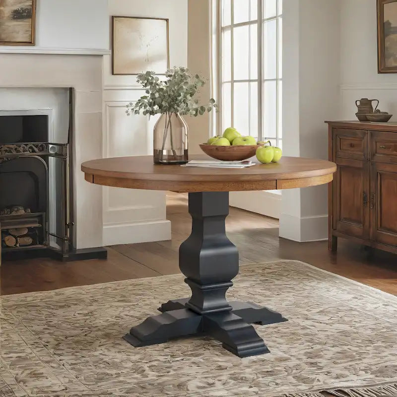 Ronda Two-Tone Round Solid Wood Top Dining Table