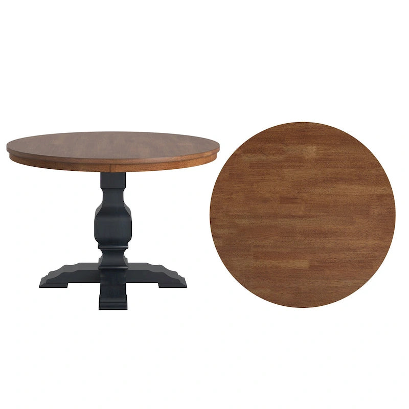 Ronda Two-Tone Round Solid Wood Top Dining Table
