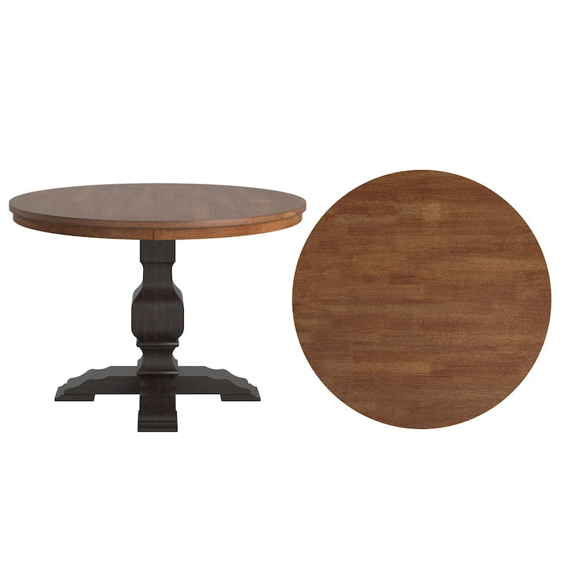 Ronda Two-Tone Round Solid Wood Top Dining Table