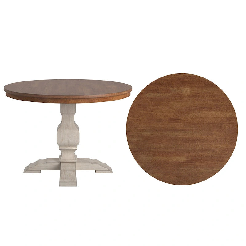 Ronda Two-Tone Round Solid Wood Top Dining Table