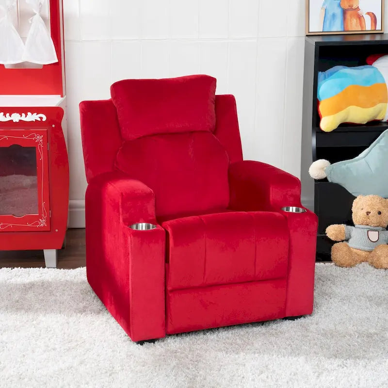 Deluxe Kids Recliner Chair with Footrest Headrest and 2 Cup Holders Microfiber Kids Recliner for Age 3+ Years