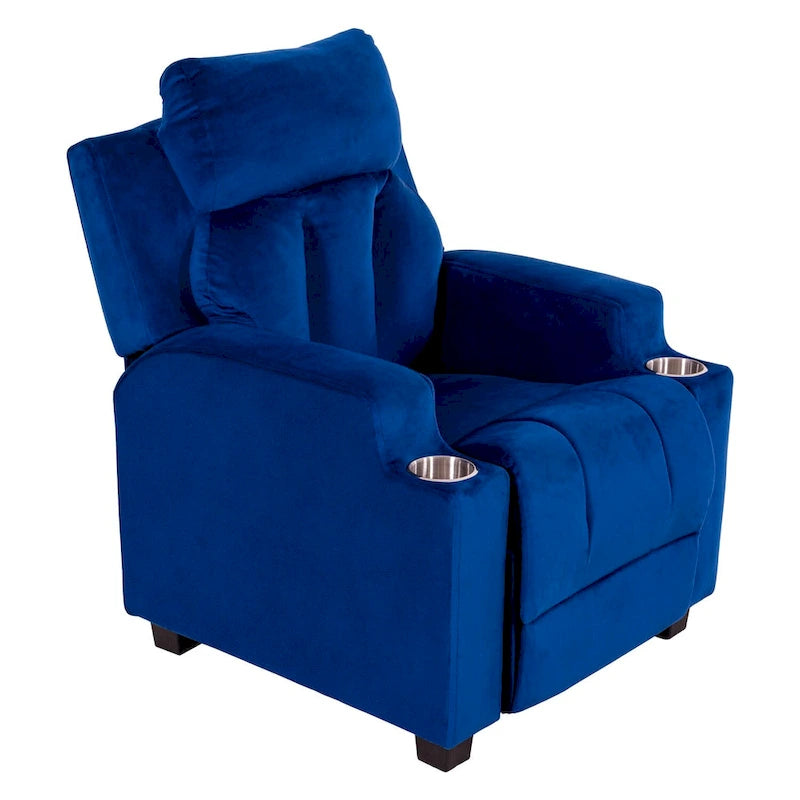 Deluxe Kids Recliner Chair with Footrest Headrest and 2 Cup Holders Microfiber Kids Recliner for Age 3+ Years