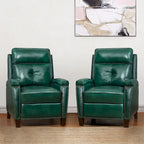 Gaspar Mid-Century Modern Genuine Leather Pushback Recliner with Wood legs Set of 2 by HULALA HOME