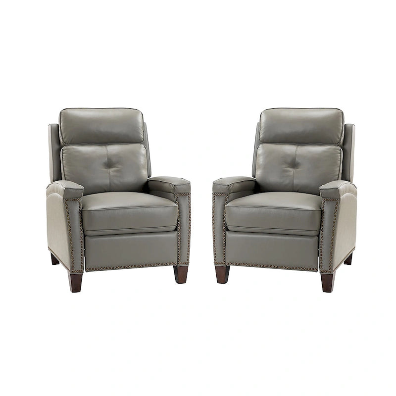 Gaspar Mid-Century Modern Genuine Leather Pushback Recliner with Wood legs Set of 2 by HULALA HOME