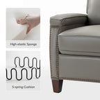 Gaspar Mid-Century Modern Genuine Leather Pushback Recliner with Wood legs Set of 2 by HULALA HOME