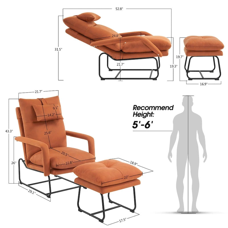 MCombo Accent Recliner with Ottoman, Armchairs with Adjustable Backrest for Living Room Bedroom, Leathaire Fabric 4233