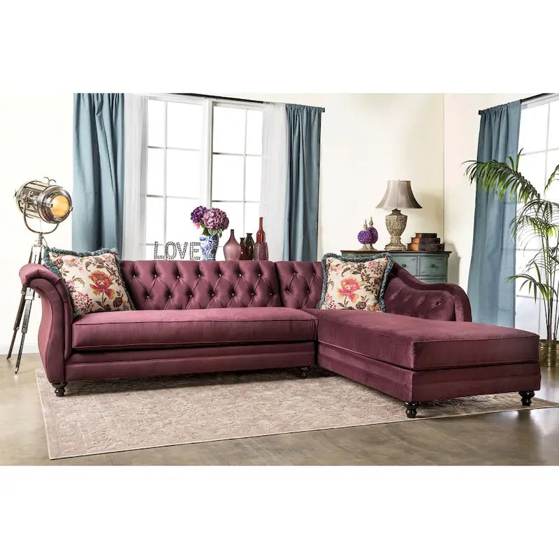 Gito Transitional Velvet Upholstered Tufted Back Sectional by Furniture of America