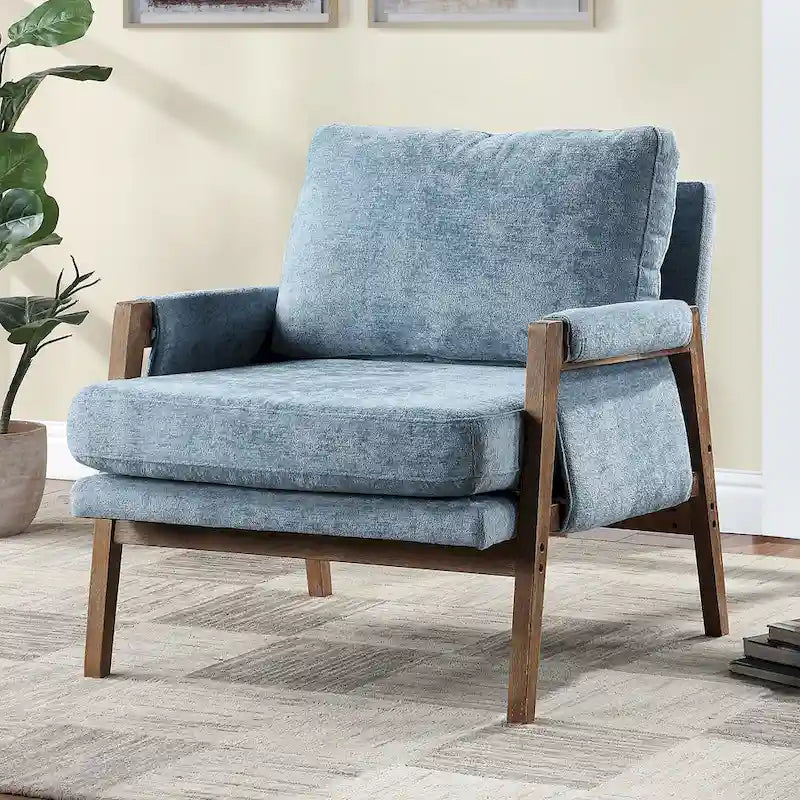 Mid-Century Modern 30 W Chenille Upholstered Accent Leisure Armchair
