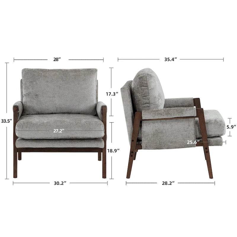 Mid-Century Modern 30 W Chenille Upholstered Accent Leisure Armchair