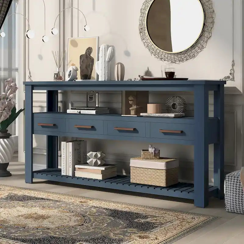 Console Table with 4 Drawers and 2 Shelves