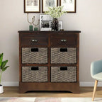 Storage Cabinet with Two Drawers and Four Classic Rattan Basket