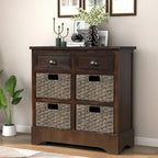 Storage Cabinet with Two Drawers and Four Classic Rattan Basket