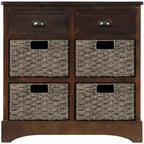 Storage Cabinet with Two Drawers and Four Classic Rattan Basket