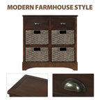 Storage Cabinet with Two Drawers and Four Classic Rattan Basket