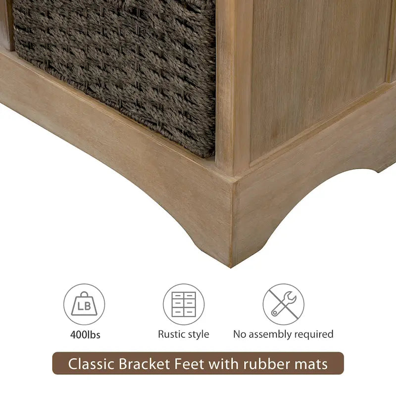 Storage Cabinet with Two Drawers and Four Classic Rattan Basket