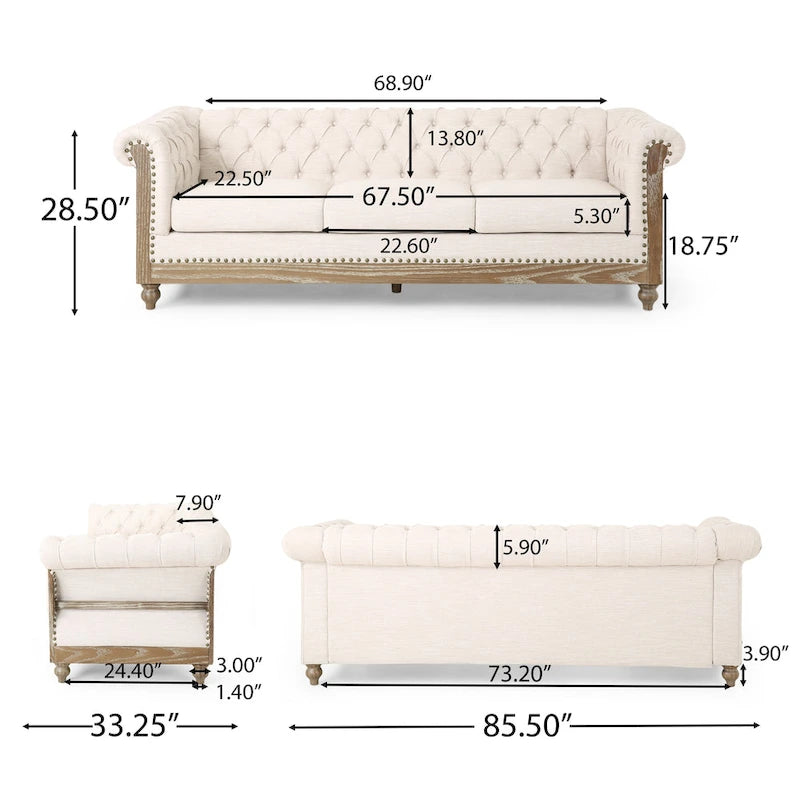 Saragus Chesterfield Sofa with Nailhead Trim by Christopher Knight Home - 85.50 L x 33.25 W x 28.50 H