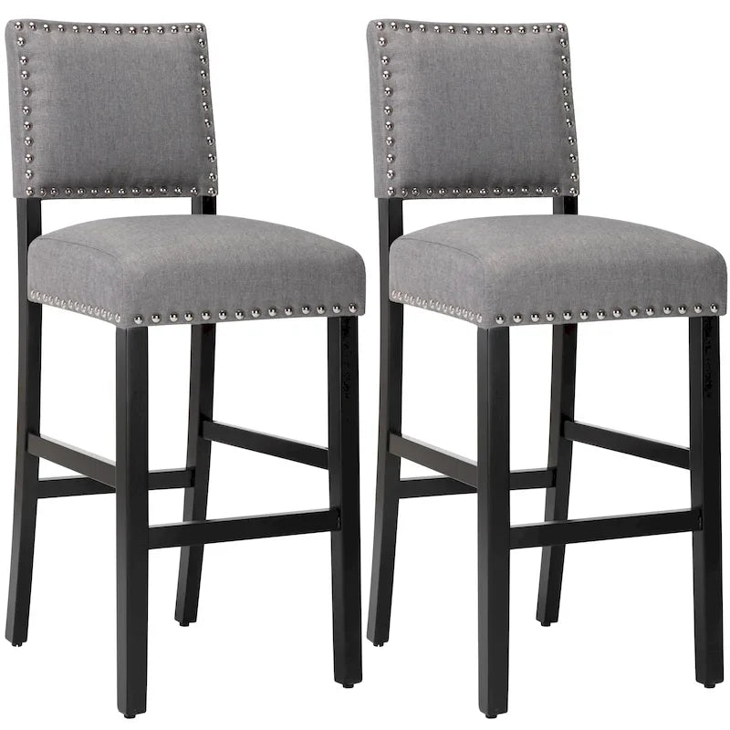 28 Inches Fabric Barstools Upholstered Bar stools Pub Chairs with Back and Silver Nailhead Trim Set of 2