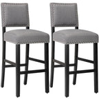 28 Inches Fabric Barstools Upholstered Bar stools Pub Chairs with Back and Silver Nailhead Trim Set of 2