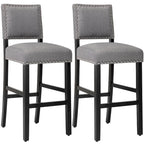 28 Inches Fabric Barstools Upholstered Bar stools Pub Chairs with Back and Silver Nailhead Trim Set of 2