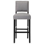 28 Inches Fabric Barstools Upholstered Bar stools Pub Chairs with Back and Silver Nailhead Trim Set of 2