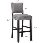 28 Inches Fabric Barstools Upholstered Bar stools Pub Chairs with Back and Silver Nailhead Trim Set of 2