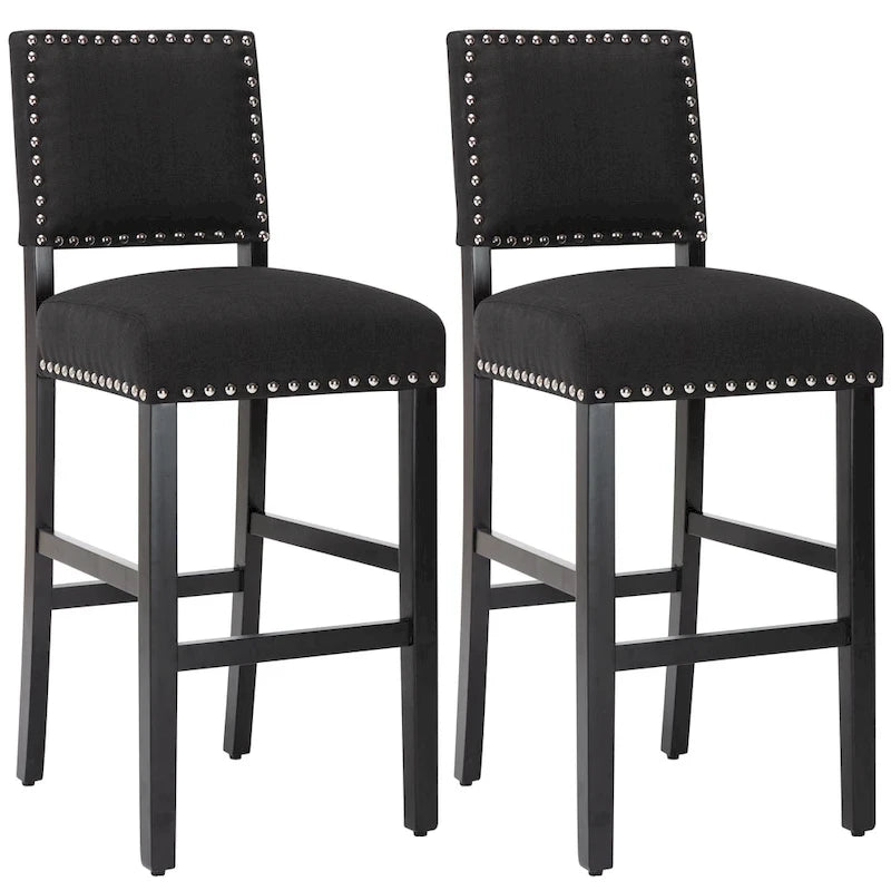 28 Inches Fabric Barstools Upholstered Bar stools Pub Chairs with Back and Silver Nailhead Trim Set of 2