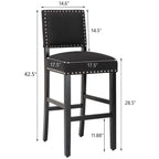 28 Inches Fabric Barstools Upholstered Bar stools Pub Chairs with Back and Silver Nailhead Trim Set of 2