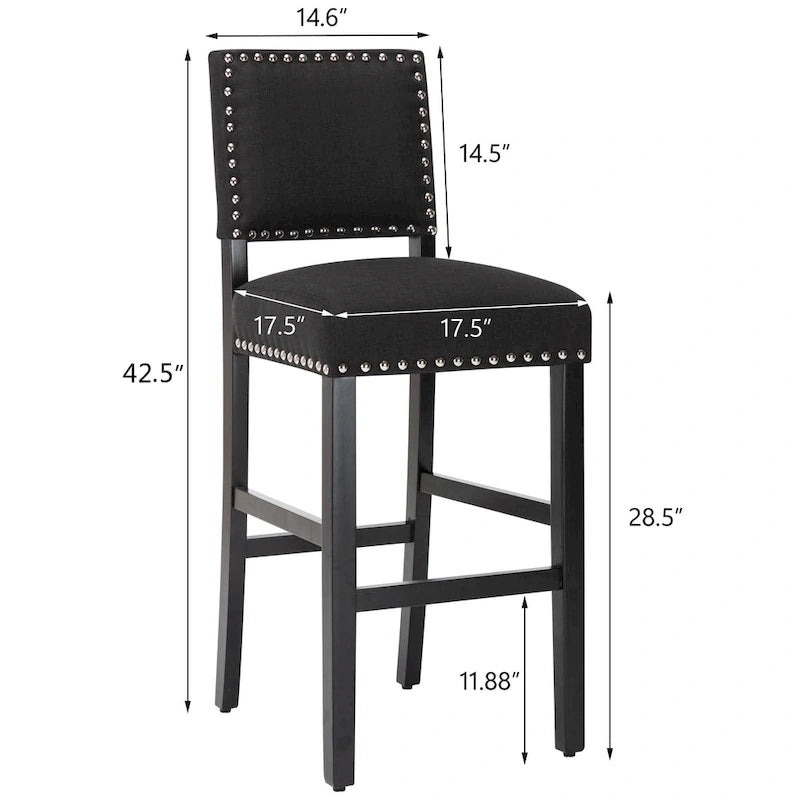 28 Inches Fabric Barstools Upholstered Bar stools Pub Chairs with Back and Silver Nailhead Trim Set of 2
