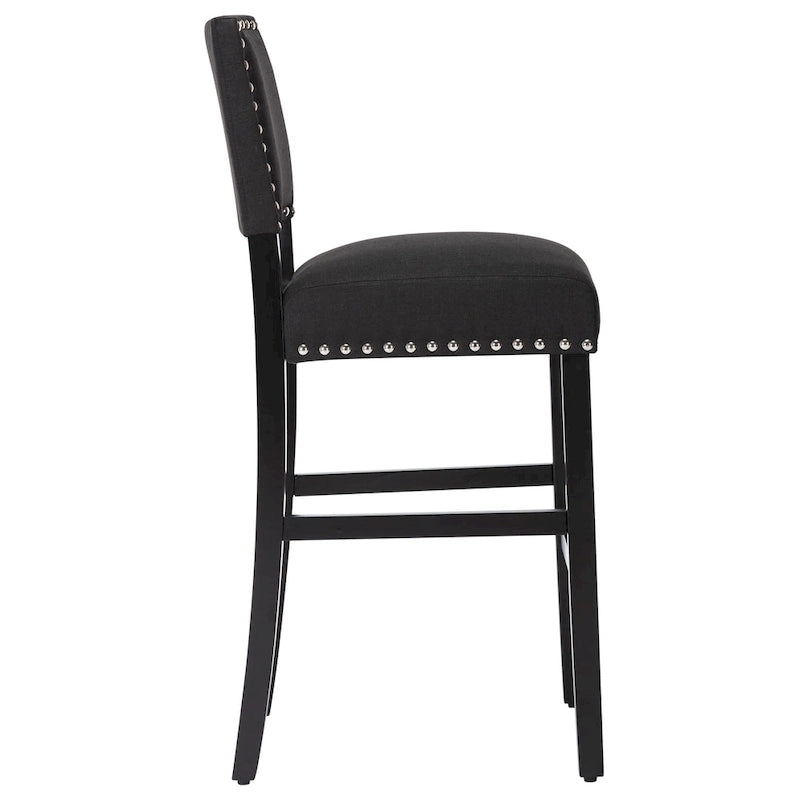 28 Inches Fabric Barstools Upholstered Bar stools Pub Chairs with Back and Silver Nailhead Trim Set of 2