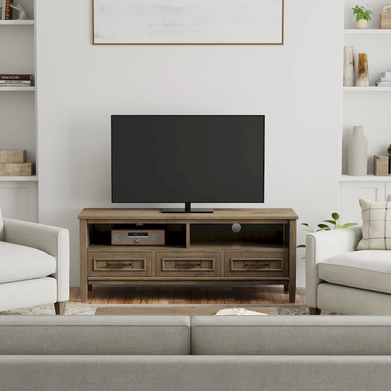 WYNDENHALL Rowan SOLID WOOD 50 Wide Contemporary TV Media Stand in Smoky Brown For TVs upto 55 inches - 16d x 50 w x 20h