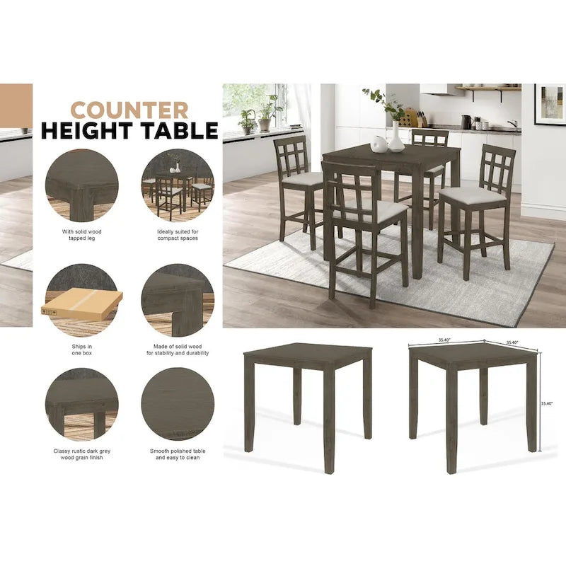 CraftPorch Simple Rustic Square Counter Height Dining Table - Grey