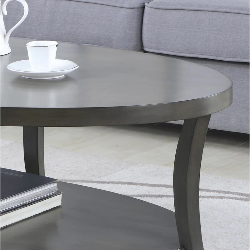 Roundhill Furniture Perth Contemporary Oval Shelf Coffee Table, Gray
