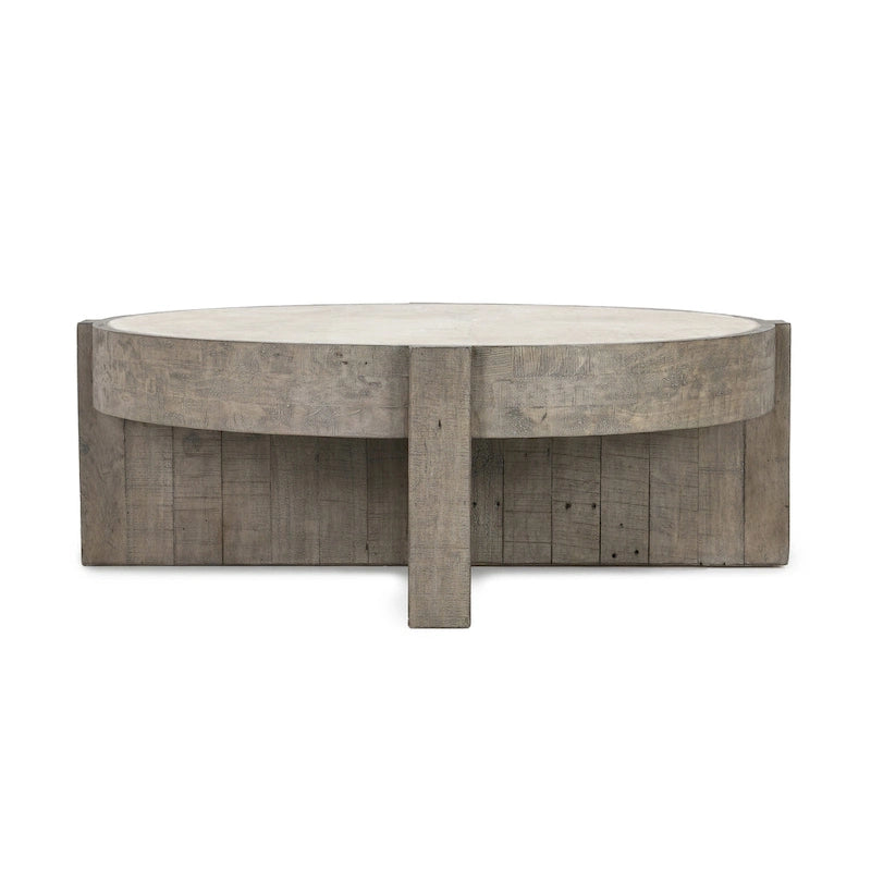 Classic Home Sonoma 52 Round Reclaimed Pine Coffee Table in Distressed Gray