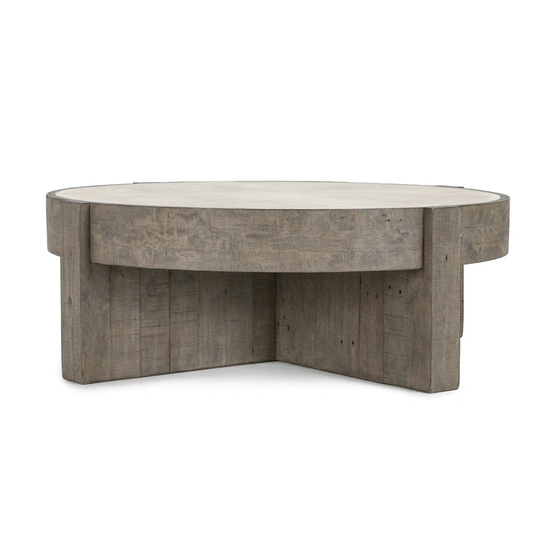 Classic Home Sonoma 52 Round Reclaimed Pine Coffee Table in Distressed Gray