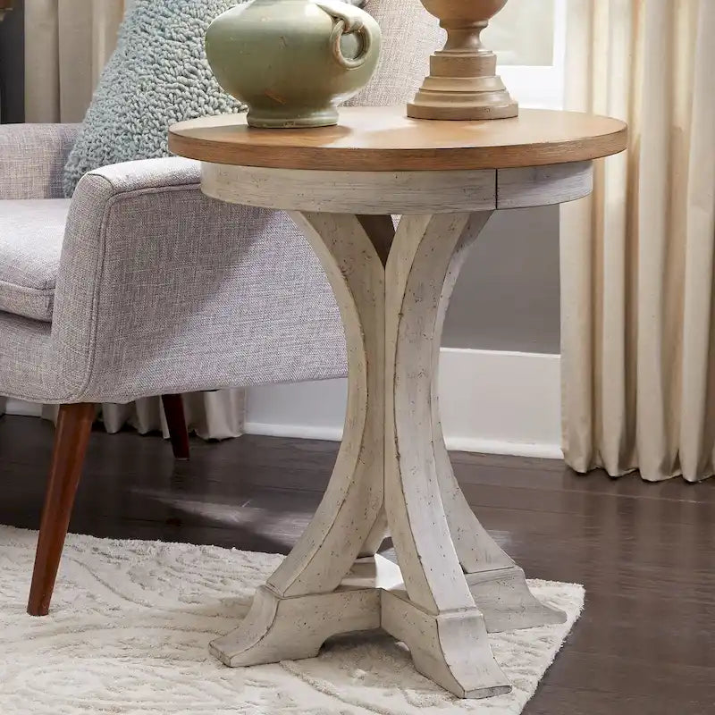 Farmhouse Reimagined Antique White Round Chair Side Table