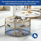 Round Lift Top Coffee Table White Marbling Top and Gold Frame