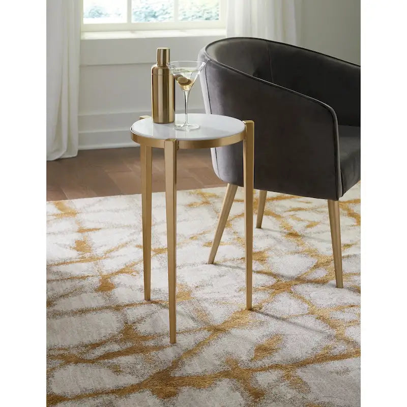 Billie 24-Inch Tall Genuine Marble Top White and Gold Accent End Table