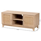 Elsbeth Mid-Century Modern Light Brown Finished Wood and Natural Rattan 2-Door TV Stand