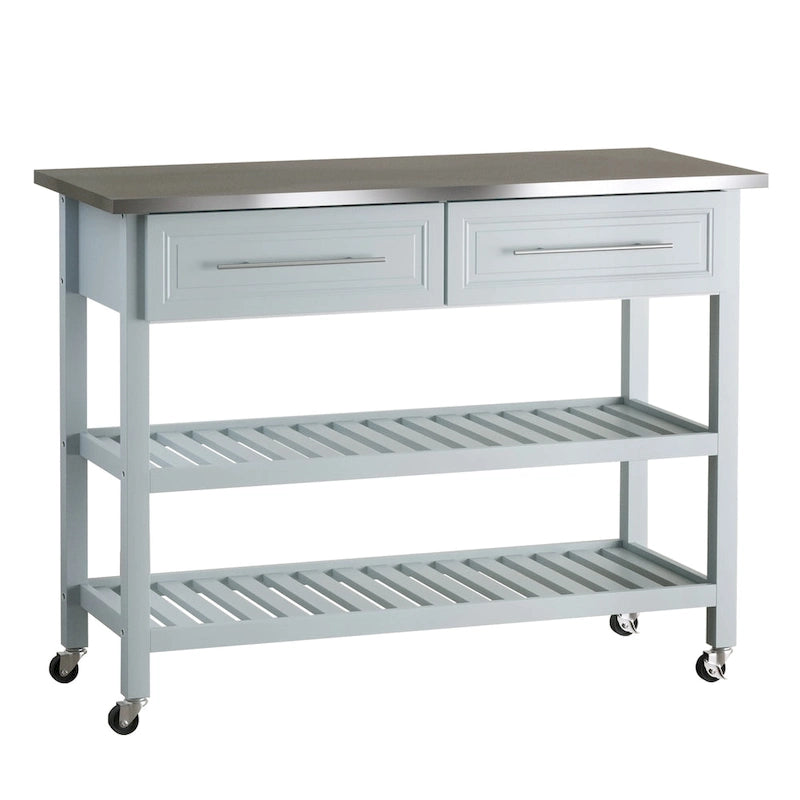 HOMCOM Kitchen Island Stainless Steel Top Rolling Utility Cart with Drawers, Shelves - Grey
