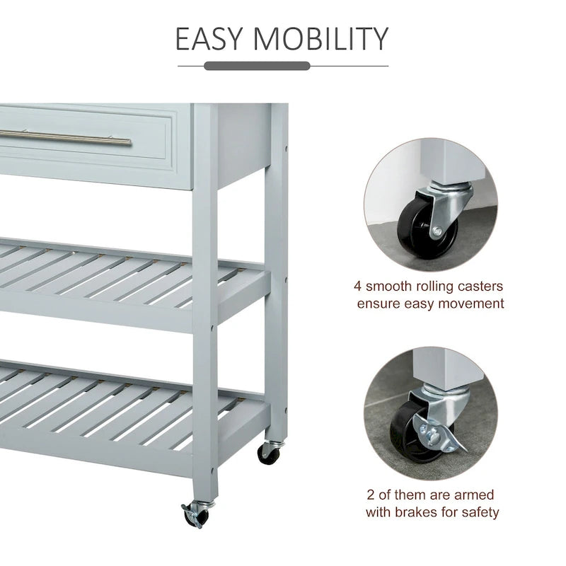 HOMCOM Kitchen Island Stainless Steel Top Rolling Utility Cart with Drawers, Shelves - Grey