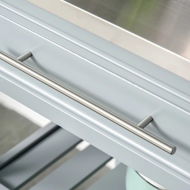 HOMCOM Kitchen Island Stainless Steel Top Rolling Utility Cart with Drawers, Shelves - Grey