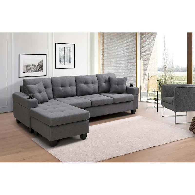 Living room sofa with convertible chaise longue